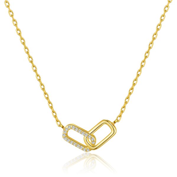 Gold Plated Paperclip Link Necklace Created with Zircondia® Crystals