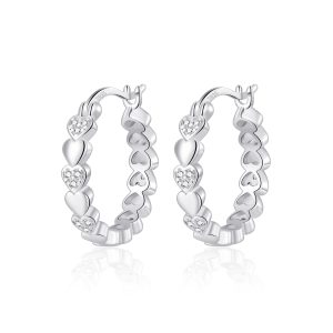 Sterling Silver Heart Hoop Earrings Created with Zircondia® Crystals