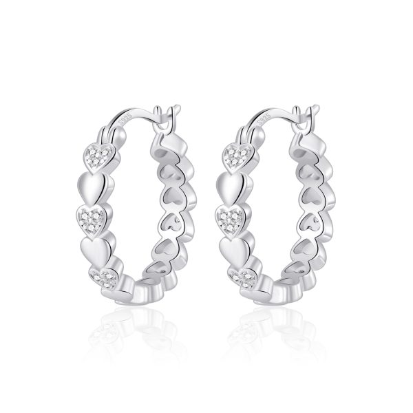 Sterling Silver Heart Hoop Earrings Created with Zircondia® Crystals