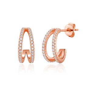 Rose Gold Plated Split Hoop Earrings Created with Zircondia® Crystals