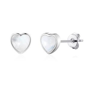 Moonstone Heart Stud Earrings