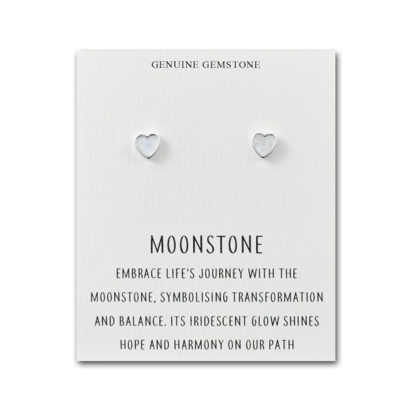 Moonstone Heart Stud Earrings with Quote Card