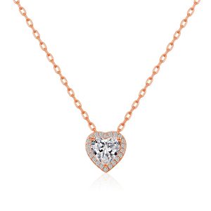 Rose Gold Plated Heart Halo Necklace Created with Zircondia® Crystals