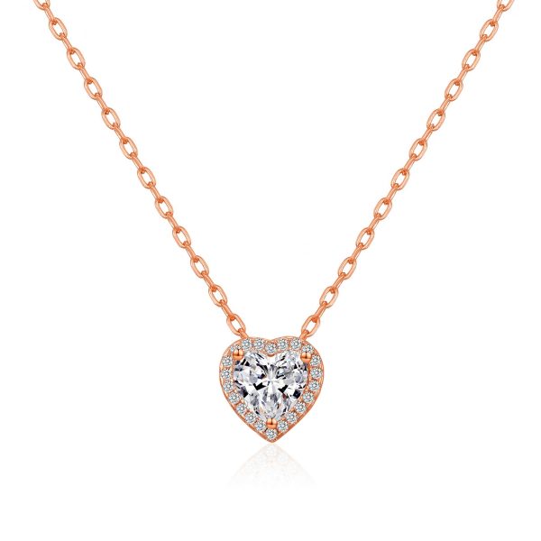 Rose Gold Plated Heart Halo Necklace Created with Zircondia® Crystals