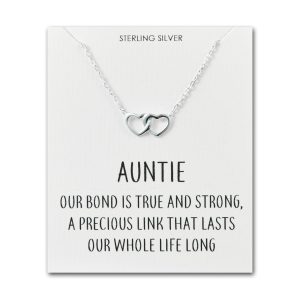 Sterling Silver Auntie Quote Heart Link Necklace