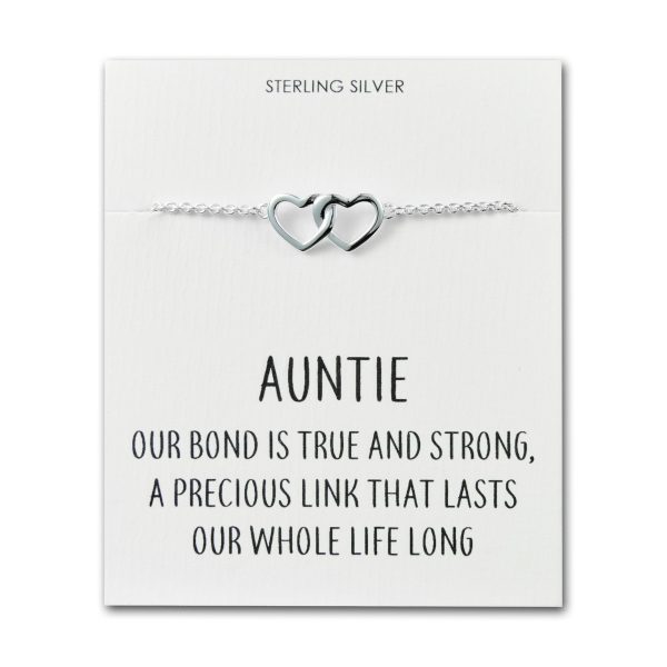 Sterling Silver Auntie Quote Heart Link Bracelet