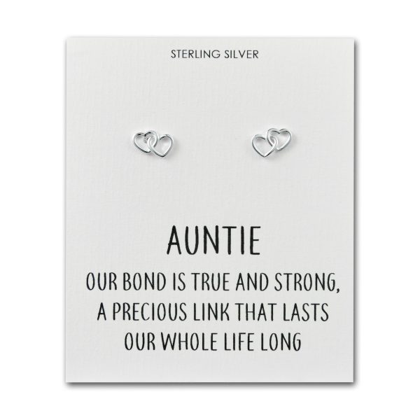 Sterling Silver Auntie Quote Heart Link Earrings