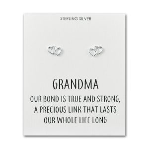 Sterling Silver Grandma Quote Heart Link Earrings