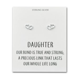 Sterling Silver Daughter Quote Heart Link Earrings