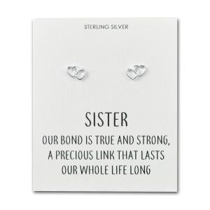 Sterling Silver Sister Quote Heart Link Earrings