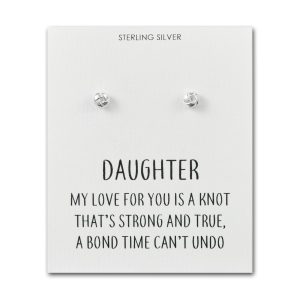 Sterling Silver Daughter Quote Knot Earrings