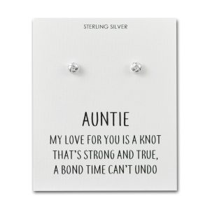 Sterling Silver Auntie Quote Knot Earrings