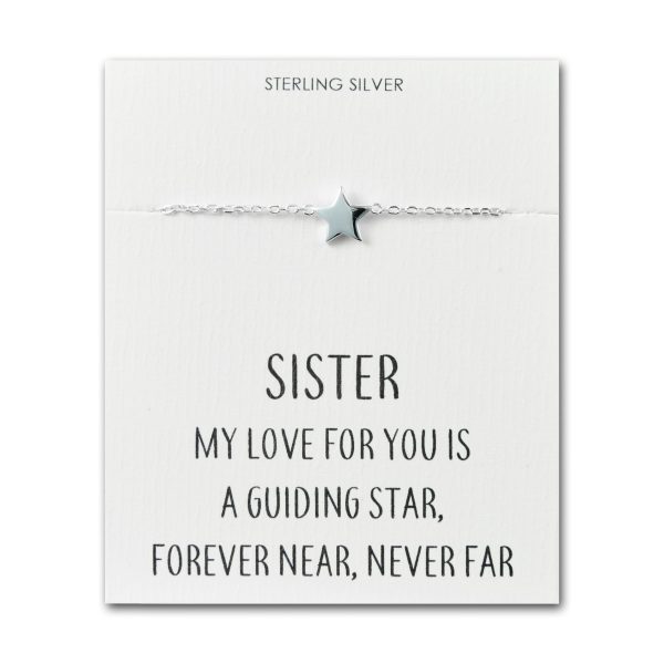 Sterling Silver Sister Quote Star Bracelet