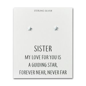 Sterling Silver Sister Quote Star Earrings