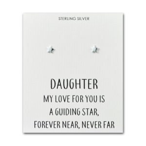 Sterling Silver Daughter Quote Star Earrings