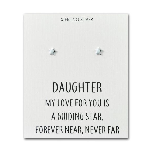 Sterling Silver Daughter Quote Star Earrings