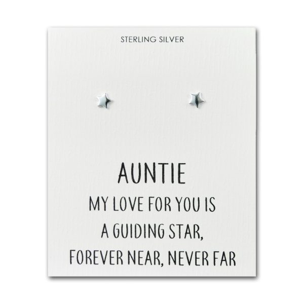 Sterling Silver Auntie Quote Star Earrings