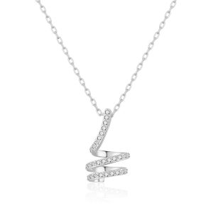 Silver Plated Spiral Twist Necklace Created with Zircondia® Crystals