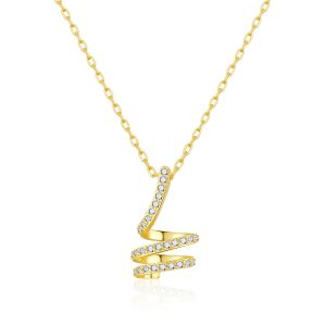 Gold Plated Spiral Twist Necklace Created with Zircondia® Crystals