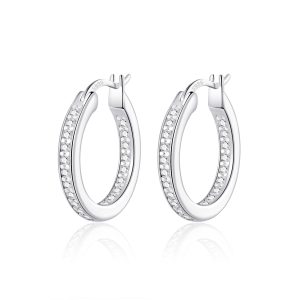 Sterling Silver Inside Outside Hoop Earrings Created with Zircondia® Crystals