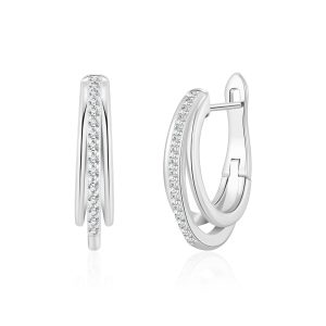 Silver Plated Triple Hoop Earrings Created with Zircondia® Crystals