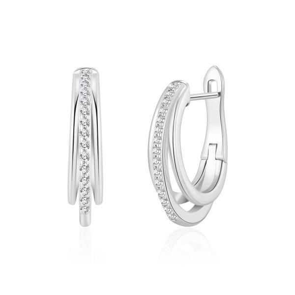 Silver Plated Triple Hoop Earrings Created with Zircondia® Crystals