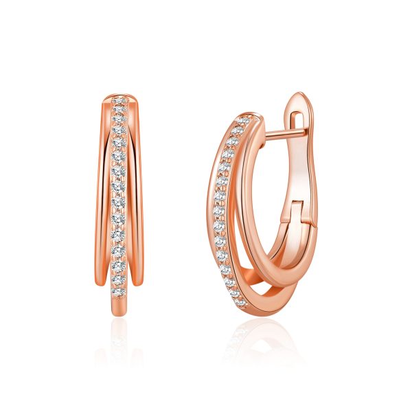 Rose Gold Plated Triple Hoop Earrings Created with Zircondia® Crystals