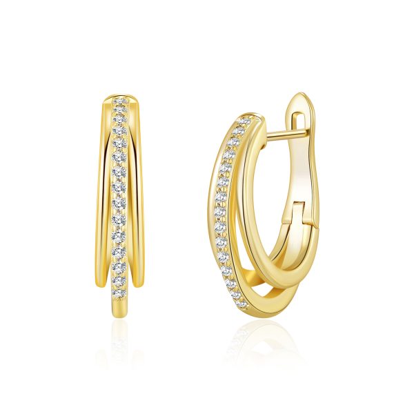 Gold Plated Triple Hoop Earrings Created with Zircondia® Crystals