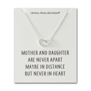 Mother and Daughter Heart Link Necklace with Quote Card Created with Zircondia® Crystals