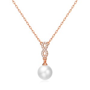 Rose Gold Plated Infinity Pearl Drop Necklace Created with Zircondia® Crystals