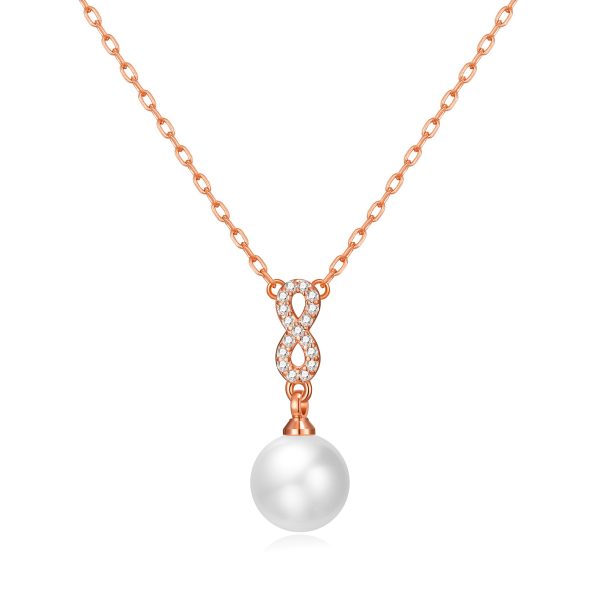 Rose Gold Plated Infinity Pearl Drop Necklace Created with Zircondia® Crystals