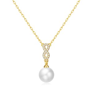 Gold Plated Infinity Pearl Drop Necklace Created with Zircondia® Crystals