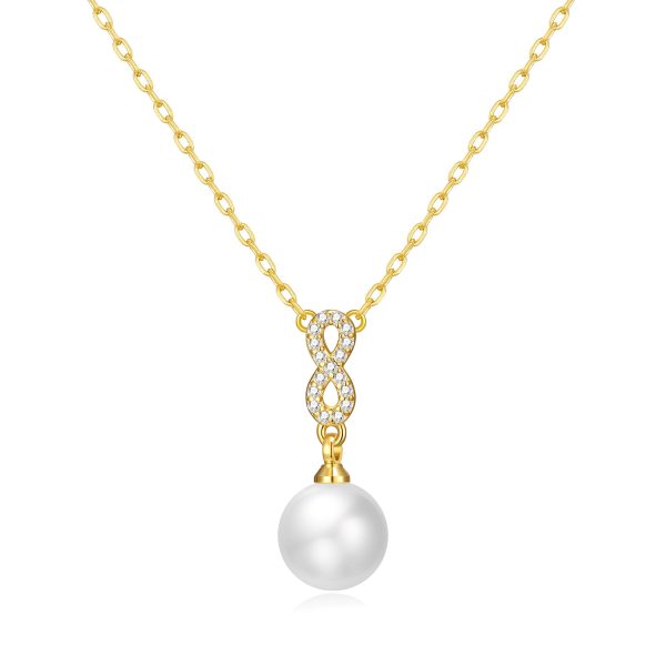 Gold Plated Infinity Pearl Drop Necklace Created with Zircondia® Crystals