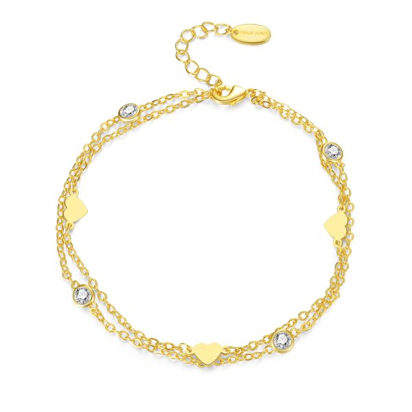 Gold Plated Layered Heart Anklet Created with Zircondia® Crystals