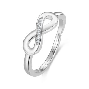 Silver Plated Infinity Ring Created with Zircondia® Crystals