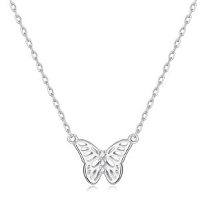 Silver Plated Butterfly Necklace Created with Zircondia® Crystals