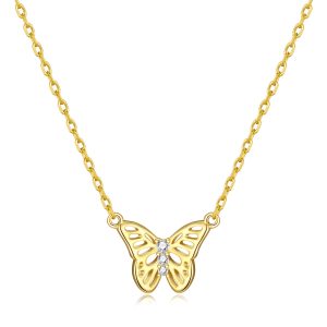 Gold Plated Butterfly Necklace Created with Zircondia® Crystals