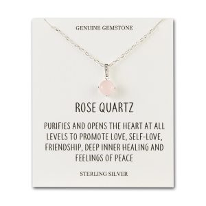 Sterling Silver Rose Quartz Gemstone Necklace with Quote Card