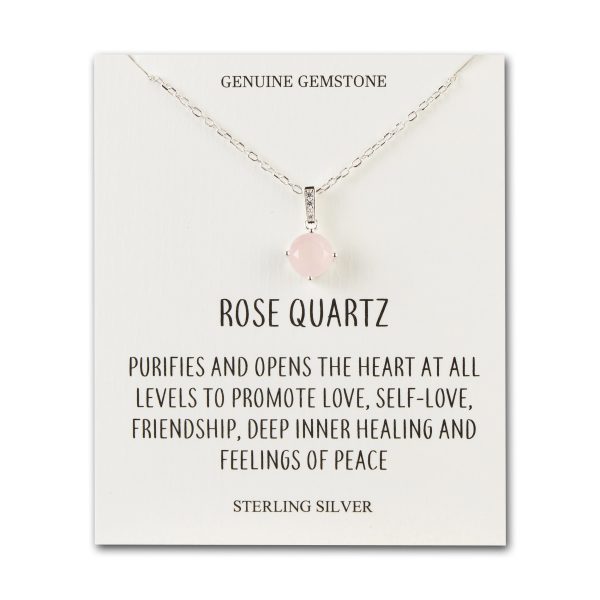 Sterling Silver Rose Quartz Gemstone Necklace with Quote Card