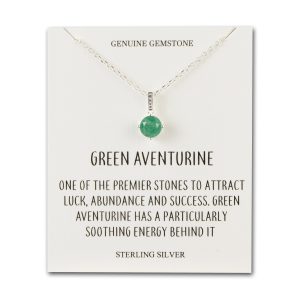 Sterling Silver Green Aventurine Gemstone Necklace with Quote Card