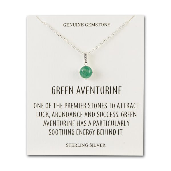 Sterling Silver Green Aventurine Gemstone Necklace with Quote Card