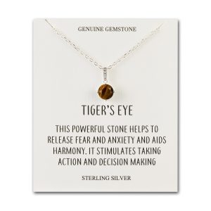 Sterling Silver Tigers Eye Gemstone Necklace with Quote Card