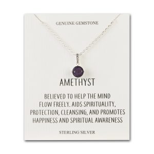 Sterling Silver Amethyst Gemstone Necklace with Quote Card