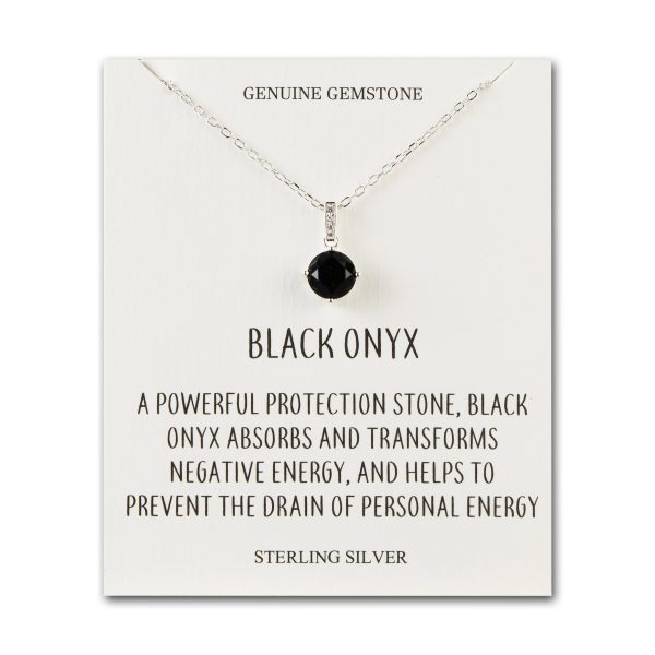 Sterling Silver Black Onyx Gemstone Necklace with Quote Card