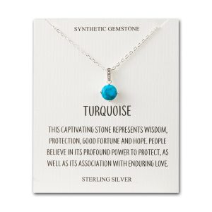 Sterling Silver Synthetic Turquoise Gemstone Necklace with Quote Card