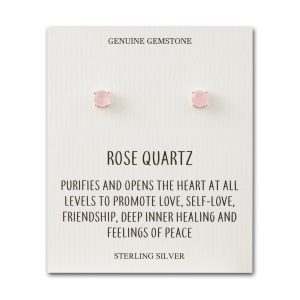 Sterling Silver Rose Quartz Gemstone Earrings with Quote Card