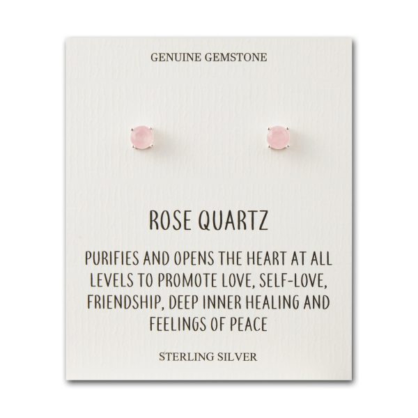 Sterling Silver Rose Quartz Gemstone Earrings with Quote Card