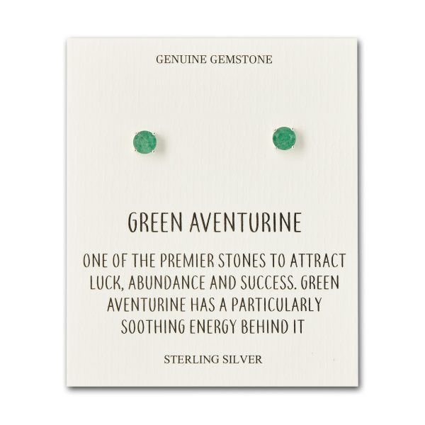 Sterling Silver Green Aventurine Gemstone Earrings with Quote Card