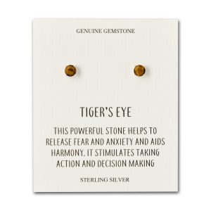 Sterling Silver Tigers Eye Gemstone Earrings with Quote Card