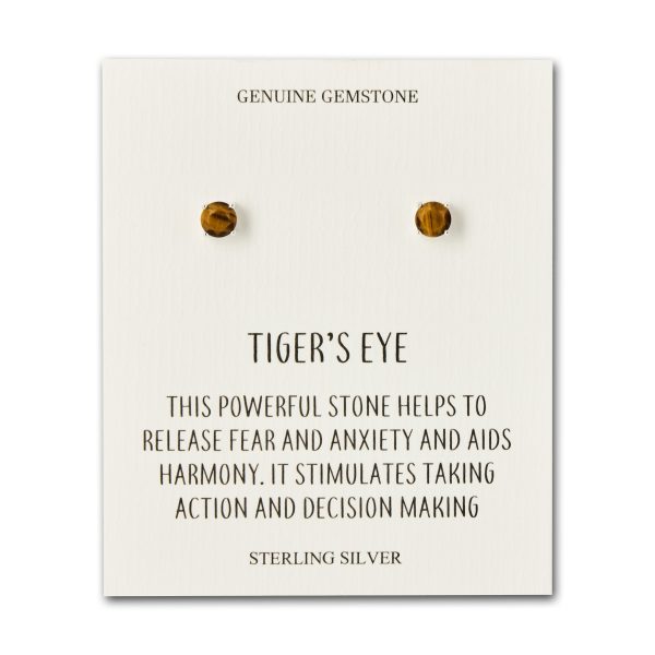 Sterling Silver Tigers Eye Gemstone Earrings with Quote Card